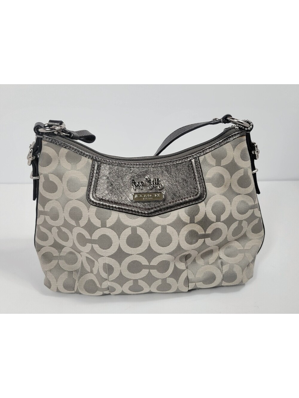 COACH Madison Dotted Op Art Sophia Shoulder Bag Khaki Tan Gold Jacquard 45843